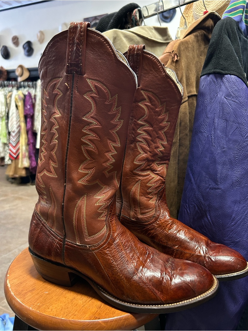 Men's Classic Brown Eelskin Exotic Embroidered Western Cowboy Boots